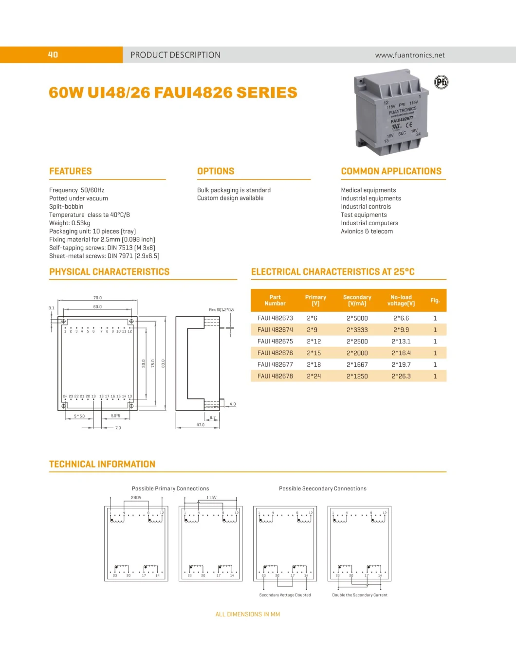 Medical/Industrial/Test Equipments Use, ODM OEM Split-Bobbin Potting/Encapsulated Transformer